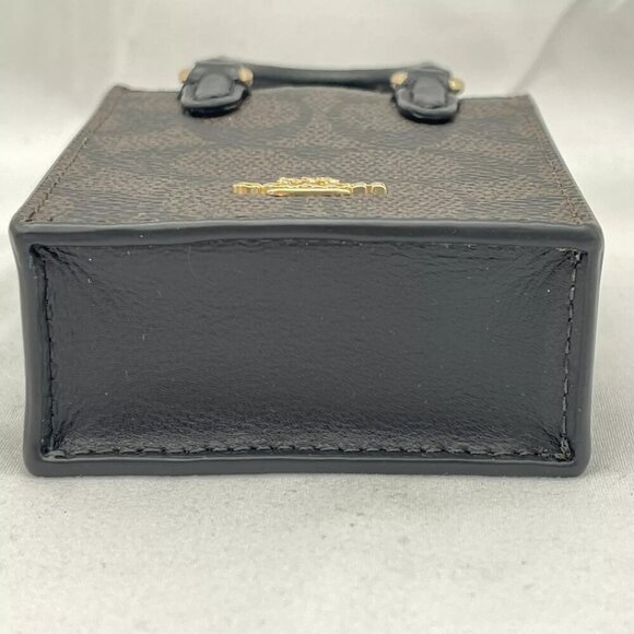 NEW COACH North/South Mini Tote Bag Charm In Signature Canvas Brown/Black - Picture 5 of 14